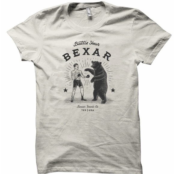 Bexar Goods Co Battle Your BEXAR Bear Graphic Tee L Indie Retro Texas Made - Picture 2 of 7